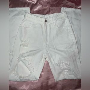 Shein White Ripped Dad Jeans